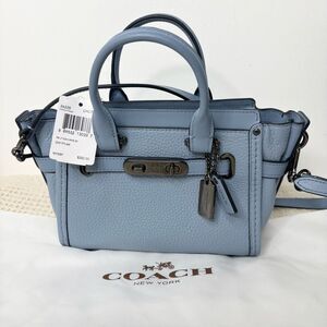 Coach Swagger 20 Pebble Leather Satchel 36235 Cornflower Blue Crossbody Bag